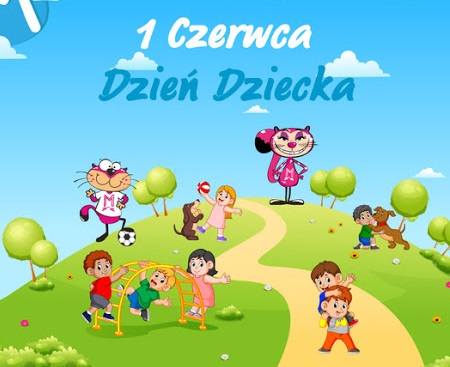Dzieci i koty na placu zabaw 1 czerwca
